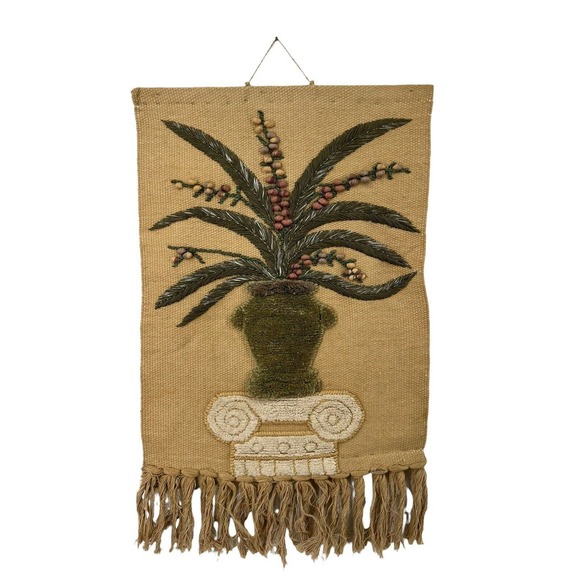 Large Vtg 1980's Weaving Jute Boho Woven Hanging California Miami Tropical Style